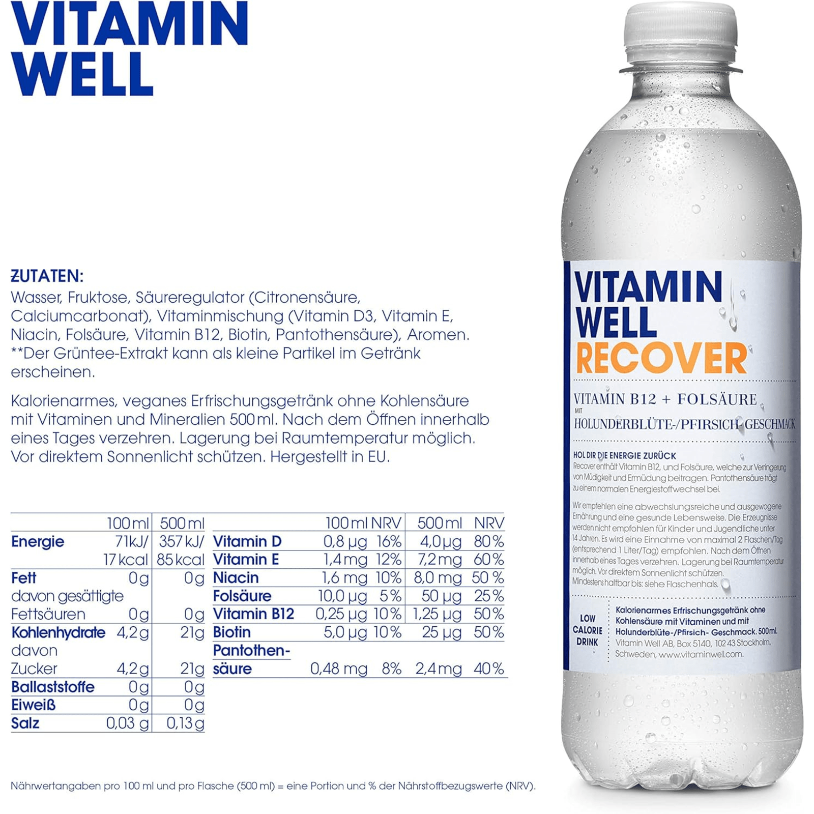 Vitamin Well RECOVER Holunderblüte-/Pfirsich 12 x 0,5 l (DPG)