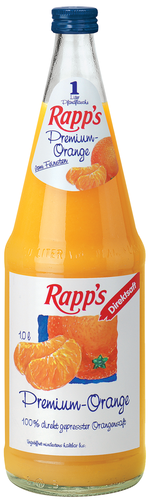 Rapps premium Orange Direktsaft  6 x 1,0 l (Glas)