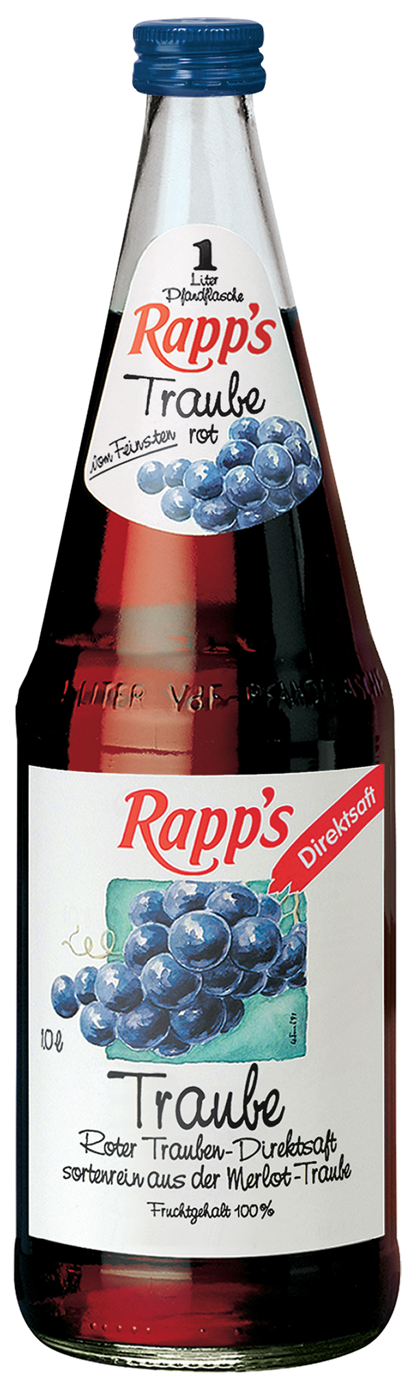 Rapps Traube Direktsaft rot  6 x 1,0 l (Glas)